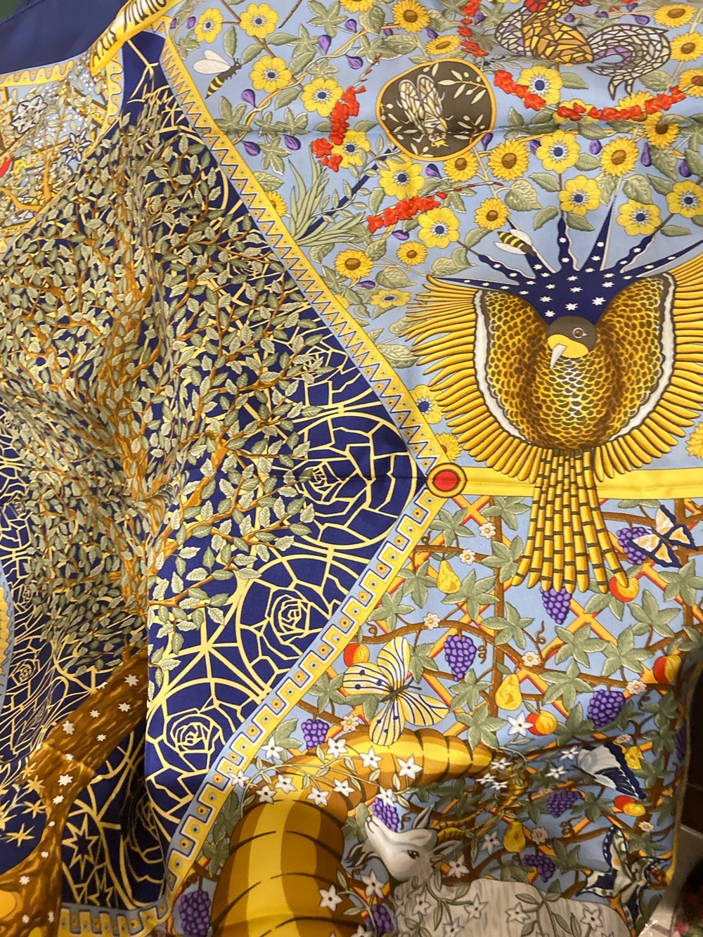 🌷SOLD 🌷Hermes Silk Scarf in Blue, Gold, Yellow and Purple